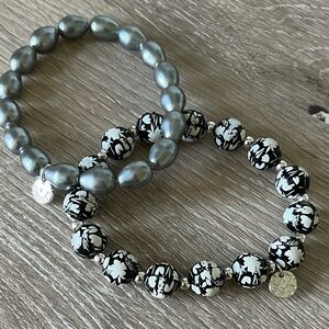 Talbots Black and Silver Beaded Stretch Bracelet Duo